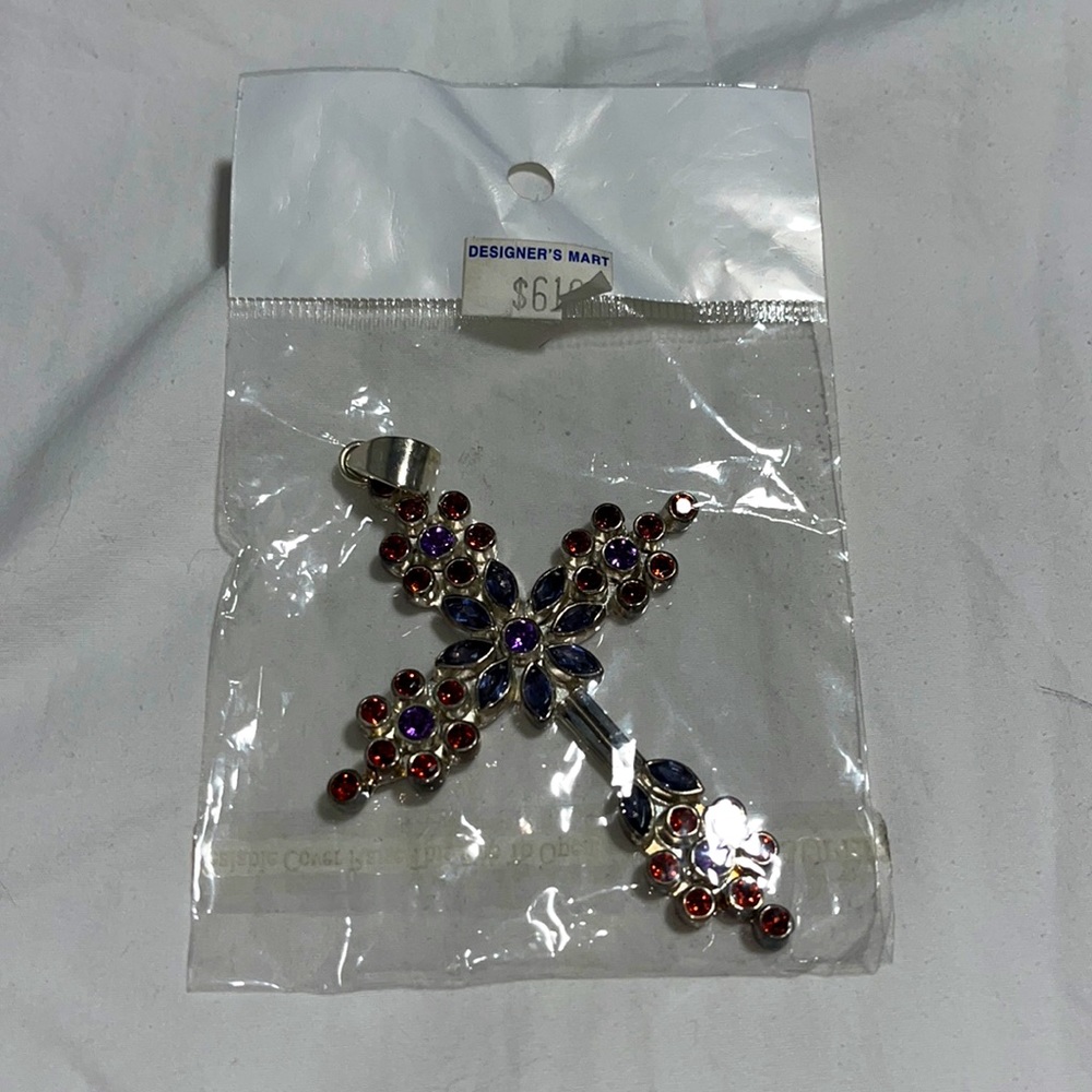 Silver Cross Purple and Red Necklace Accessory For Women